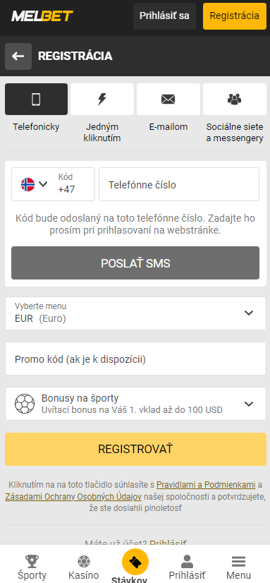 Registrácia v Melbete