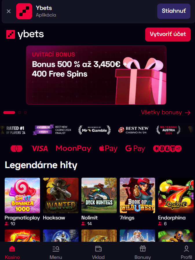 Uvítací balík Ybets – 4 vklady, spolu do €3 446 + 400 FS